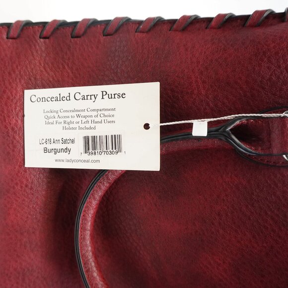 Lady Conceal Burgundy Ann Satchel Concealed Carry Leather Crossbody - Picture 8 of 9